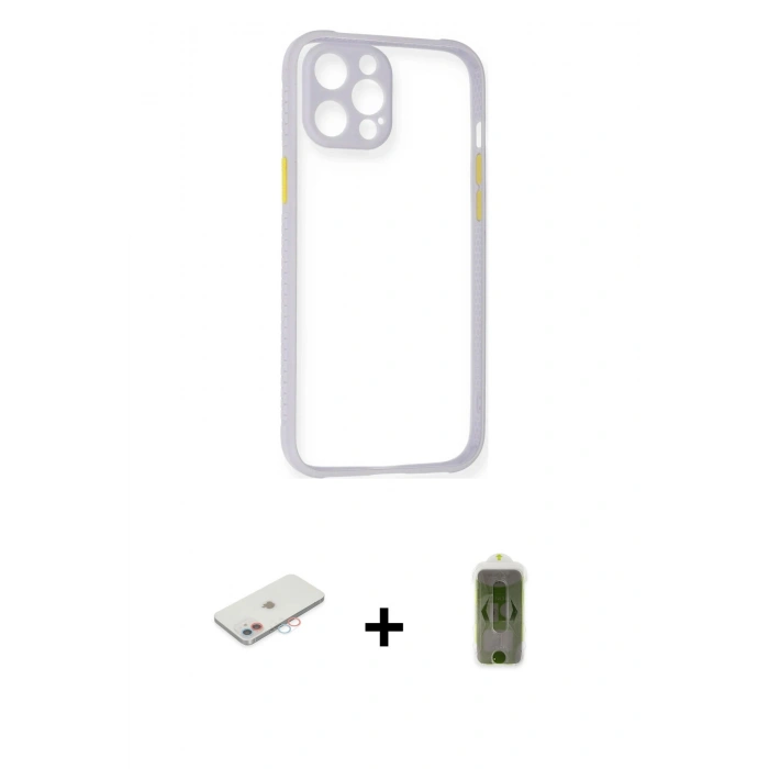 MARSİLYAN™- iPhone 12 Kılıf Nova Asil Özel Seri - Siyah Joko Magic 5D Hayalet Cam + Renkli Kamera Lens Koruma Cam - PE