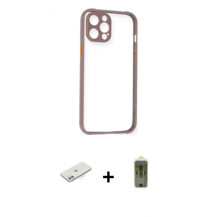 MARSİLYAN™- iPhone 12 Kılıf Nova Asil Özel Seri - Siyah Joko Magic 5D Hayalet Cam + Renkli Kamera Lens Koruma Cam - PE