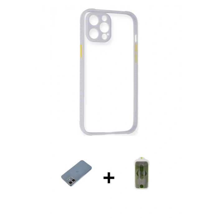 MARSİLYAN™- iPhone 12 Kılıf Nova Asil Özel Seri - Siyah Joko Magic 5D Hayalet Cam + Shine Kamera Lens Koruma Cam - PE