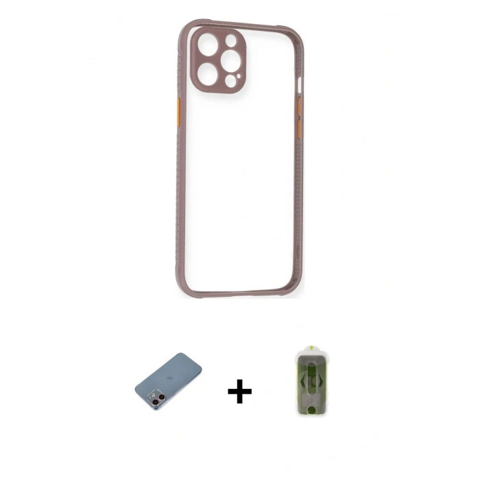 MARSİLYAN™- iPhone 12 Kılıf Nova Asil Özel Seri - Siyah Joko Magic 5D Hayalet Cam + Shine Kamera Lens Koruma Cam - PE