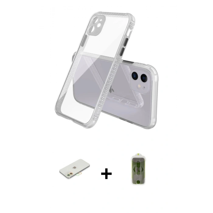 MARSİLYAN™- iPhone 12 Kılıf Nova Asil Özel Seri - Siyah Joko Magic 5D Hayalet Cam + Renkli Kamera Lens Koruma Cam - TU