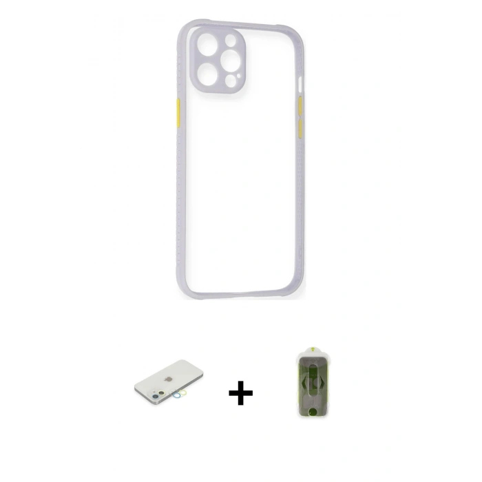 MARSİLYAN™- iPhone 12 Kılıf Nova Asil Özel Seri - Siyah Joko Magic 5D Hayalet Cam + Renkli Kamera Lens Koruma Cam - SI
