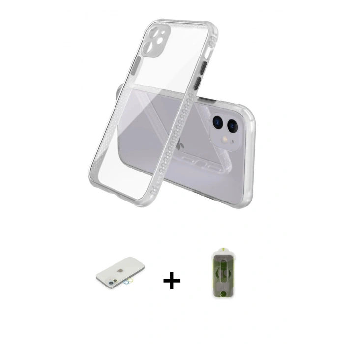 MARSİLYAN™- iPhone 12 Kılıf Nova Asil Özel Seri - Siyah Joko Magic 5D Hayalet Cam + Renkli Kamera Lens Koruma Cam - SI