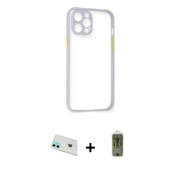MARSİLYAN™- iPhone 12 Kılıf Nova Asil Özel Seri - Siyah Joko Magic 5D Hayalet Cam + Rainbow Kamera Lens Koruma Cam - YL
