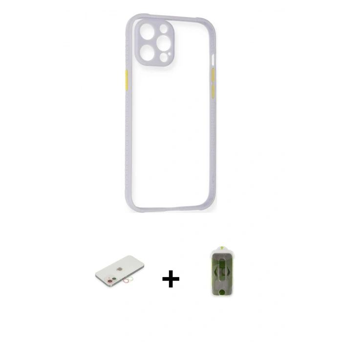 MARSİLYAN™- iPhone 12 Kılıf Nova Asil Özel Seri - Siyah Joko Magic 5D Hayalet Cam + Renkli Kamera Lens Koruma Cam - YL