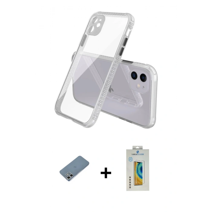 MARSİLYAN™- iPhone 12 Kılıf Nova Asil Özel Seri - Siyah Polymer Nano Ekran Koruyucu + Shine Kamera Lens Koruma Cam - GS