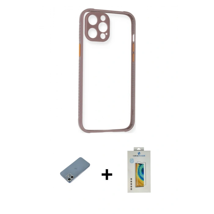 MARSİLYAN™- iPhone 12 Kılıf Nova Asil Özel Seri - Siyah Polymer Nano Ekran Koruyucu + Shine Kamera Lens Koruma Cam - GS
