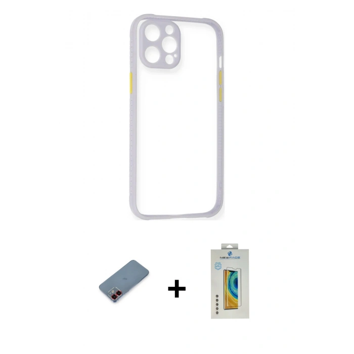 MARSİLYAN™- iPhone 12 Kılıf Nova Asil Özel Seri - Siyah Polymer Nano Ekran Koruyucu + Metal Kamera Lens Koruma Cam - KI