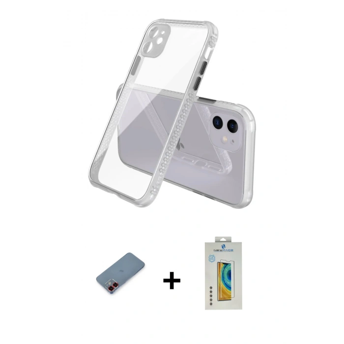 MARSİLYAN™- iPhone 12 Kılıf Nova Asil Özel Seri - Siyah Polymer Nano Ekran Koruyucu + Metal Kamera Lens Koruma Cam - KI