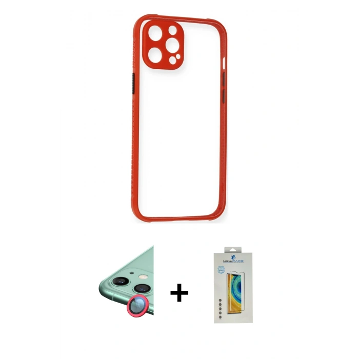 MARSİLYAN™- iPhone 12 Kılıf Nova Asil Özel Seri - Siyah Polymer Nano Ekran Koruyucu + Raze Metal Kamera Lens - KI