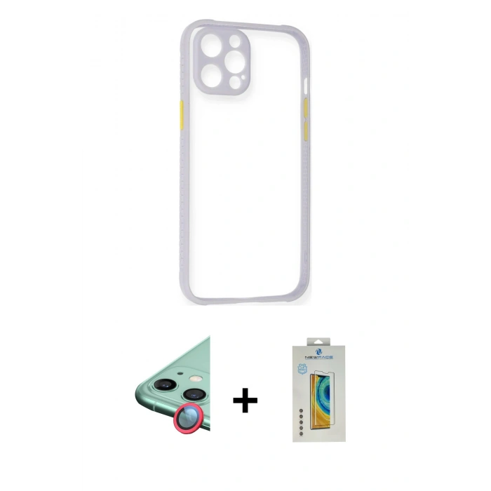 MARSİLYAN™- iPhone 12 Kılıf Nova Asil Özel Seri - Siyah Polymer Nano Ekran Koruyucu + Raze Metal Kamera Lens - KI