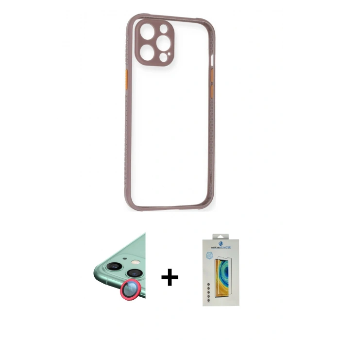 MARSİLYAN™- iPhone 12 Kılıf Nova Asil Özel Seri - Siyah Polymer Nano Ekran Koruyucu + Raze Metal Kamera Lens - KI