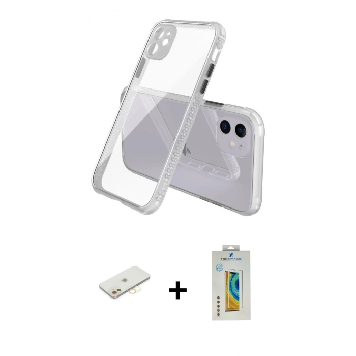 MARSİLYAN™- iPhone 12 Kılıf Nova Asil Özel Seri - Siyah Polymer Nano Ekran Koruyucu + Renkli Kamera Lens Koruma Cam - SI