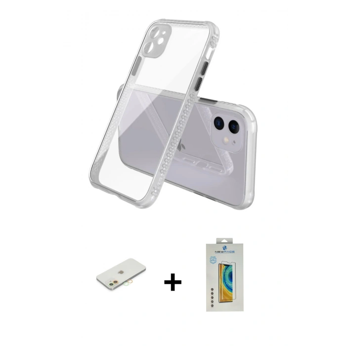 MARSİLYAN™- iPhone 12 Kılıf Nova Asil Özel Seri - Siyah Polymer Nano Ekran Koruyucu + Renkli Kamera Lens Koruma Cam - TU
