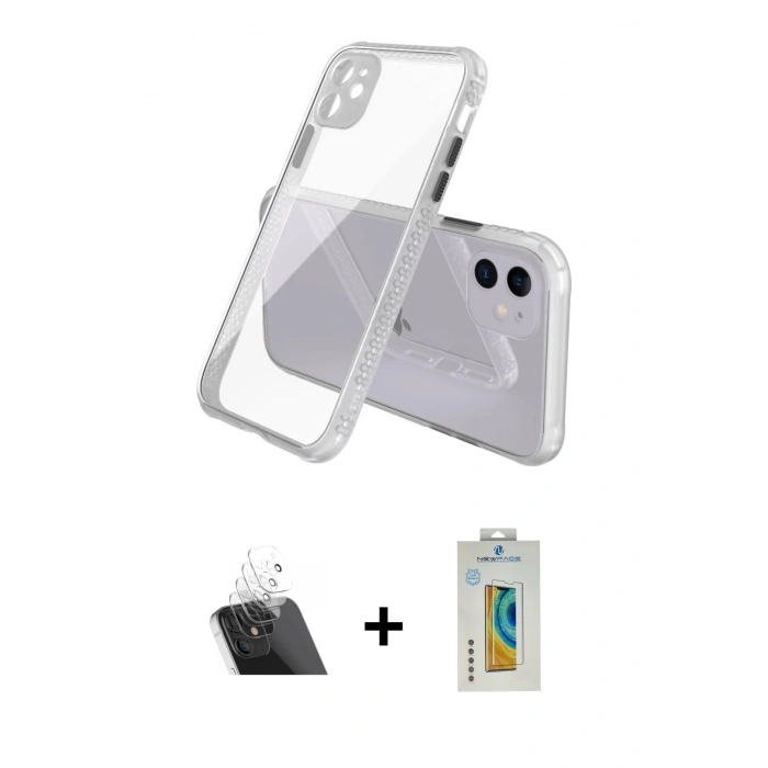MARSİLYAN™- iPhone 12 Kılıf Nova Asil Özel Seri - Siyah Polymer Nano Ekran Koruyucu + Şeffaf Kamera Lens Koruma Cam