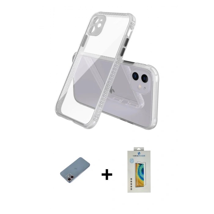 MARSİLYAN™- iPhone 12 Kılıf Nova Asil Özel Seri - Siyah Polymer Nano Ekran Koruyucu + Shine Kamera Lens Koruma Cam - PE