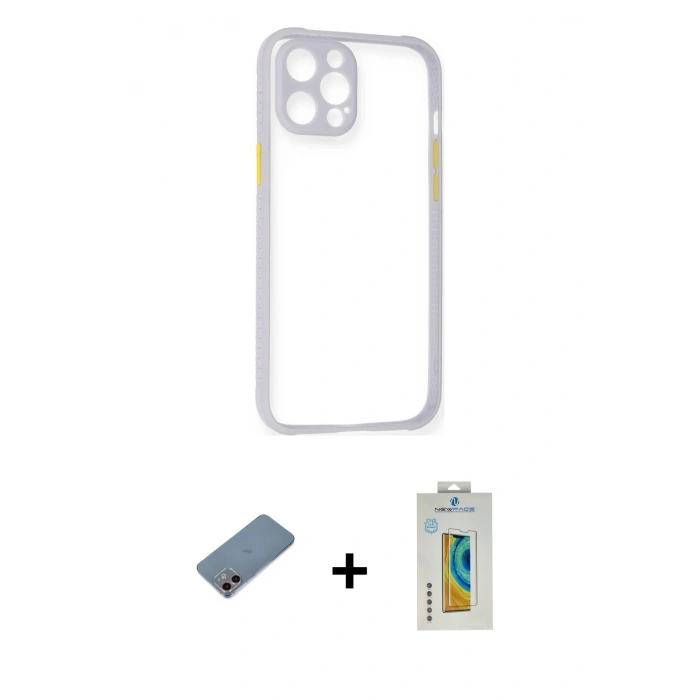 MARSİLYAN™- iPhone 12 Kılıf Nova Asil Özel Seri - Siyah Polymer Nano Ekran Koruyucu + Shine Kamera Lens Koruma Cam - PE