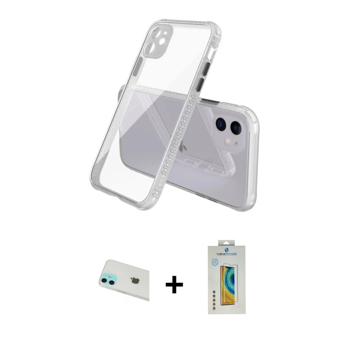 MARSİLYAN™- iPhone 12 Kılıf Nova Asil Özel Seri - Siyah Polymer Nano Ekran Koruyucu + Rainbow Kamera Lens Koruma Cam - YL