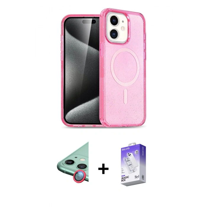 MARSİLYAN™- iPhone 12 Kılıf Nova Asil Prime - Siyah Bilvis 5in1 3D Magic Cam Ekran Koruyucu + Raze Metal Kamera Lens - KI