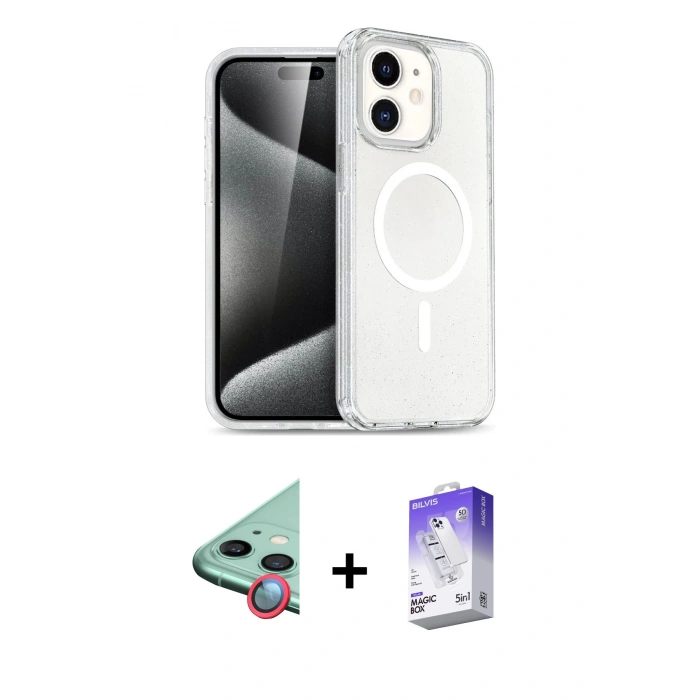 MARSİLYAN™- iPhone 12 Kılıf Nova Asil Prime - Siyah Bilvis 5in1 3D Magic Cam Ekran Koruyucu + Raze Metal Kamera Lens - KI
