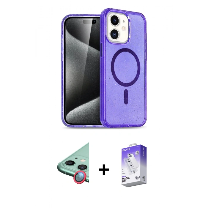 MARSİLYAN™- iPhone 12 Kılıf Nova Asil Prime - Siyah Bilvis 5in1 3D Magic Cam Ekran Koruyucu + Raze Metal Kamera Lens - KI