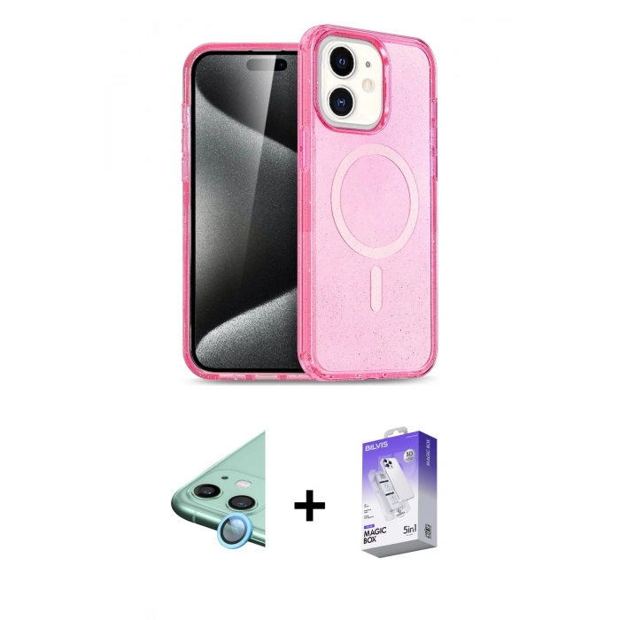 MARSİLYAN™- iPhone 12 Kılıf Nova Asil Prime - Siyah Bilvis 5in1 3D Magic Cam Ekran Koruyucu + Raze Metal Kamera Lens - MI