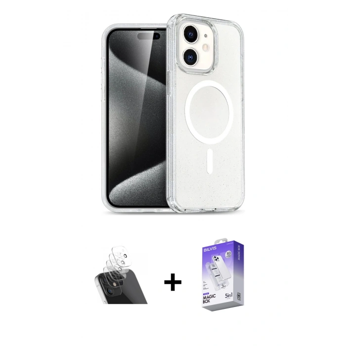 MARSİLYAN™- iPhone 12 Kılıf Nova Asil Prime - Siyah Bilvis 5in1 3D Magic Cam Ekran Koruyucu + Kamera Lens Koruma Cam - SF