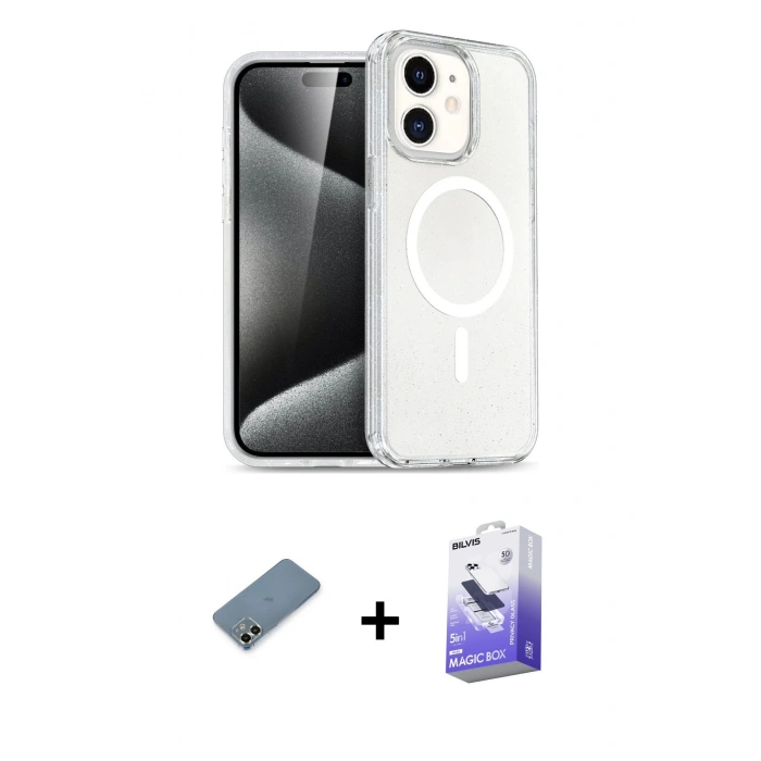 MARSİLYAN™- iPhone 12 Kılıf Nova Asil Prime - Siyah Bilvis 5in1 5D Magic Hayalet Cam Ekran Koruyucu + Açık Yeşil Metal Kamera Lens Koruma Cam