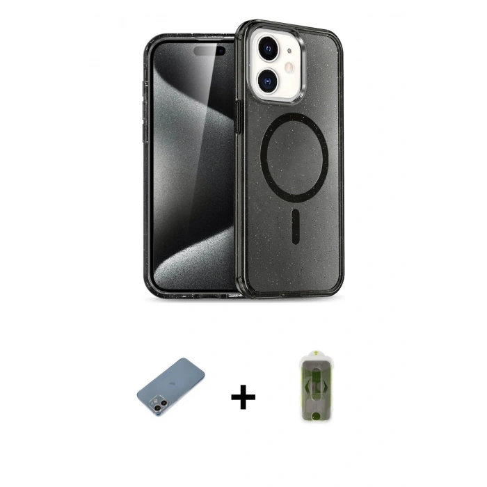 MARSİLYAN™- iPhone 12 Kılıf Nova Asil Prime - Siyah Joko Magic 5D Hayalet Cam + Shine Kamera Lens Koruma Cam - GI