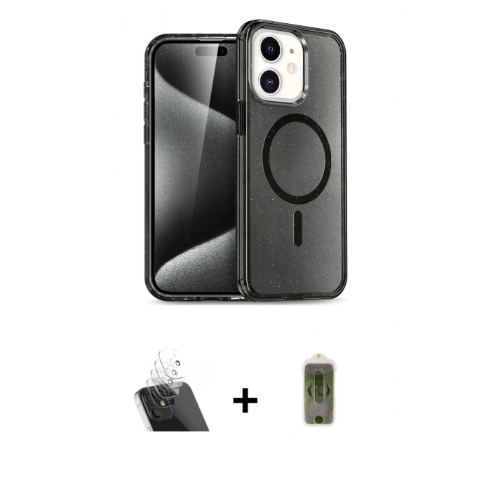 MARSİLYAN™- iPhone 12 Kılıf Nova Asil Prime - Siyah Joko Magic 5D Hayalet Cam + Kamera Lens Koruma Cam - SF