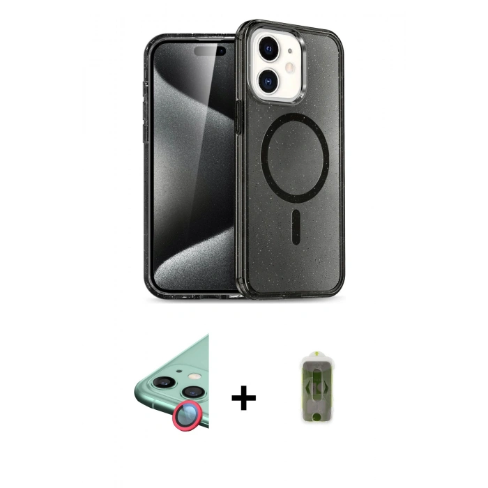MARSİLYAN™- iPhone 12 Kılıf Nova Asil Prime - Siyah Joko Magic 5D Hayalet Cam + Raze Metal Kamera Lens - KI