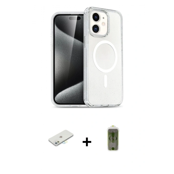 MARSİLYAN™- iPhone 12 Kılıf Nova Asil Prime - Siyah Joko Magic 5D Hayalet Cam + Renkli Kamera Lens Koruma Cam - SI