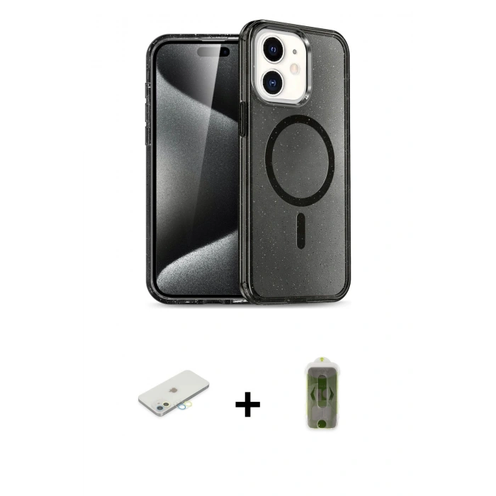 MARSİLYAN™- iPhone 12 Kılıf Nova Asil Prime - Siyah Joko Magic 5D Hayalet Cam + Renkli Kamera Lens Koruma Cam - SI