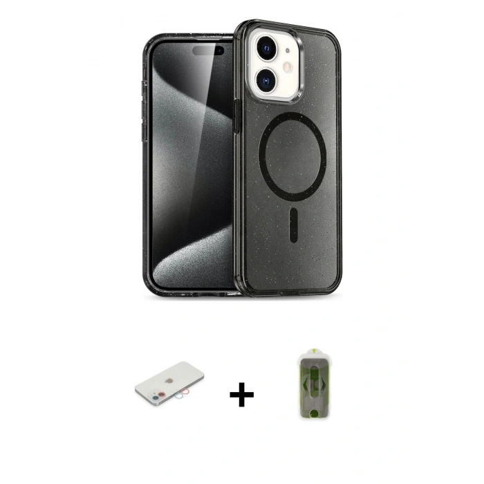 MARSİLYAN™- iPhone 12 Kılıf Nova Asil Prime - Siyah Joko Magic 5D Hayalet Cam + Renkli Kamera Lens Koruma Cam - PE