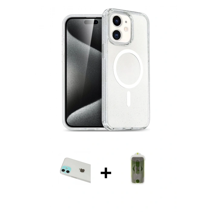 MARSİLYAN™- iPhone 12 Kılıf Nova Asil Prime - Siyah Joko Magic 5D Hayalet Cam + Rainbow Kamera Lens Koruma Cam - YL