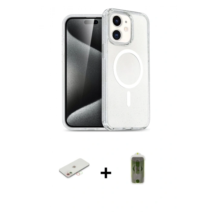 MARSİLYAN™- iPhone 12 Kılıf Nova Asil Prime - Siyah Joko Magic 5D Hayalet Cam + Yeşil Renkli Kamera Lens Koruma Cam