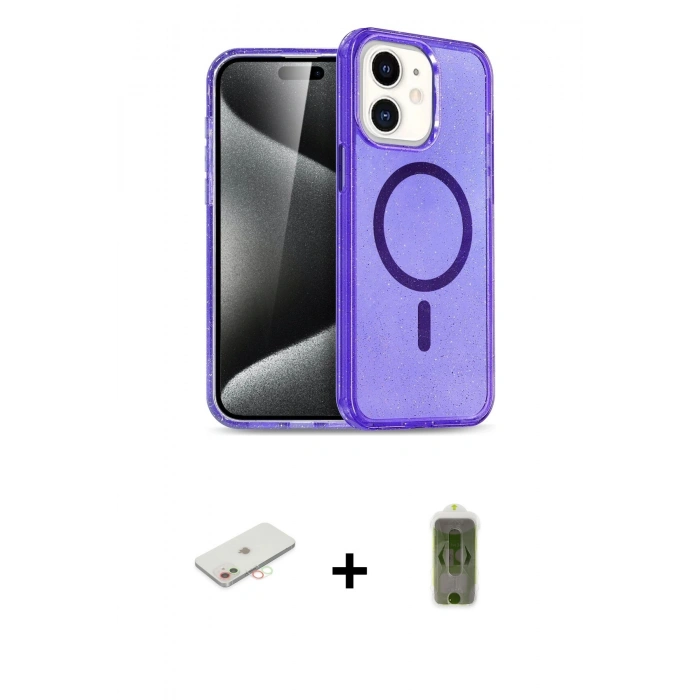 MARSİLYAN™- iPhone 12 Kılıf Nova Asil Prime - Siyah Joko Magic 5D Hayalet Cam + Yeşil Renkli Kamera Lens Koruma Cam