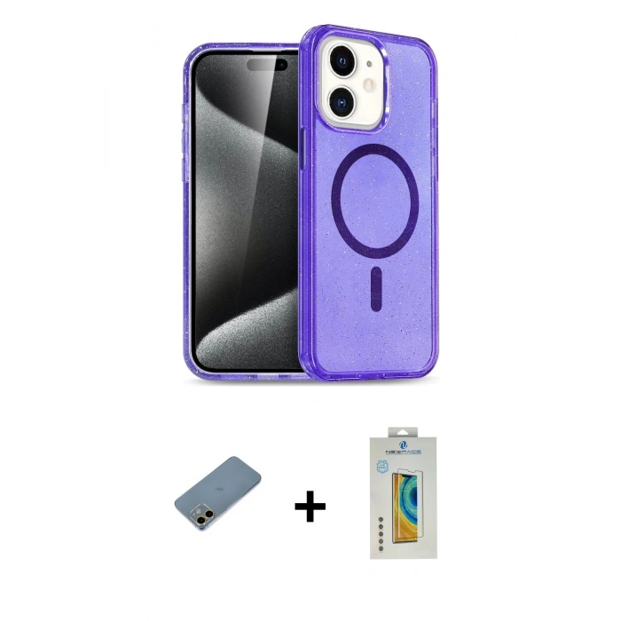 MARSİLYAN™- iPhone 12 Kılıf Nova Asil Prime - Siyah Polymer Nano Ekran Koruyucu + Shine Kamera Lens Koruma Cam - GD