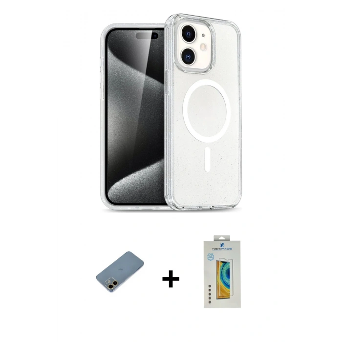 MARSİLYAN™- iPhone 12 Kılıf Nova Asil Prime - Siyah Polymer Nano Ekran Koruyucu + Shine Kamera Lens Koruma Cam - GD