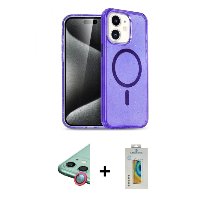 MARSİLYAN™- iPhone 12 Kılıf Nova Asil Prime - Siyah Polymer Nano Ekran Koruyucu + Raze Metal Kamera Lens - KI