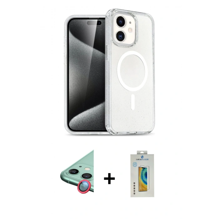 MARSİLYAN™- iPhone 12 Kılıf Nova Asil Prime - Siyah Polymer Nano Ekran Koruyucu + Raze Metal Kamera Lens - KI