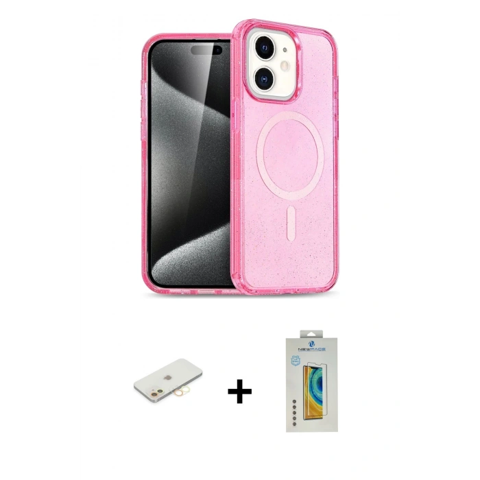 MARSİLYAN™- iPhone 12 Kılıf Nova Asil Prime - Siyah Polymer Nano Ekran Koruyucu + Renkli Kamera Lens Koruma Cam - SI