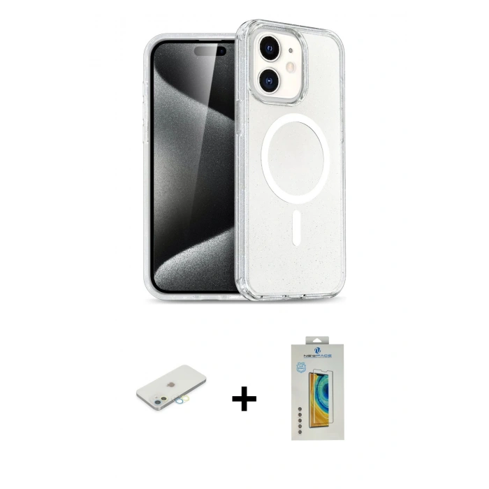 MARSİLYAN™- iPhone 12 Kılıf Nova Asil Prime - Siyah Polymer Nano Ekran Koruyucu + Renkli Kamera Lens Koruma Cam - SI