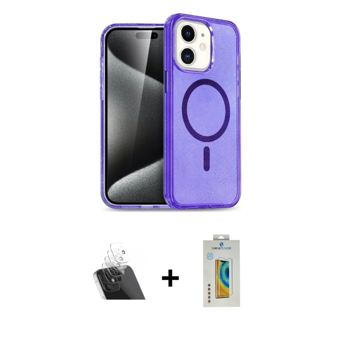 MARSİLYAN™- iPhone 12 Kılıf Nova Asil Prime - Siyah Polymer Nano Ekran Koruyucu + Şeffaf Kamera Lens Koruma Cam