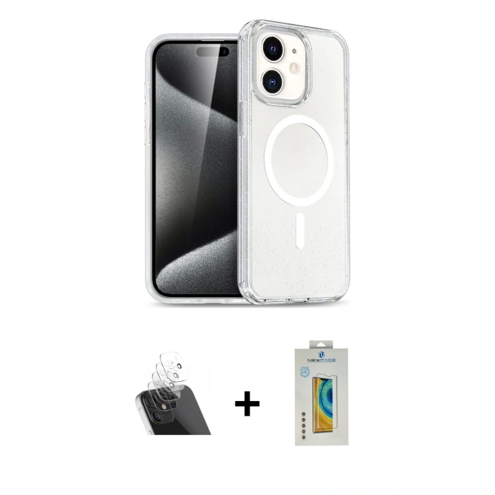 MARSİLYAN™- iPhone 12 Kılıf Nova Asil Prime - Siyah Polymer Nano Ekran Koruyucu + Şeffaf Kamera Lens Koruma Cam