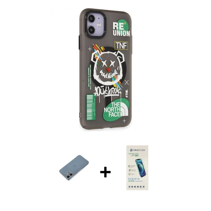 MARSİLYAN™- iPhone 12 Kılıf Nova Doku Koleksiyonu - Şeffaf Pasifik Cam Ekran Koruyucu + Shine Kamera Lens Koruma Cam - GI
