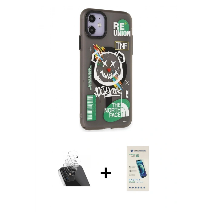 MARSİLYAN™- iPhone 12 Kılıf Nova Doku Koleksiyonu - Şeffaf Pasifik Cam Ekran Koruyucu + Kamera Lens Koruma Cam - SF