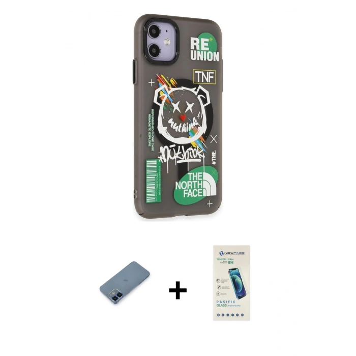 MARSİLYAN™- iPhone 12 Kılıf Nova Doku Koleksiyonu - Şeffaf Pasifik Cam Ekran Koruyucu + Metal Kamera Lens Koruma Cam - MI