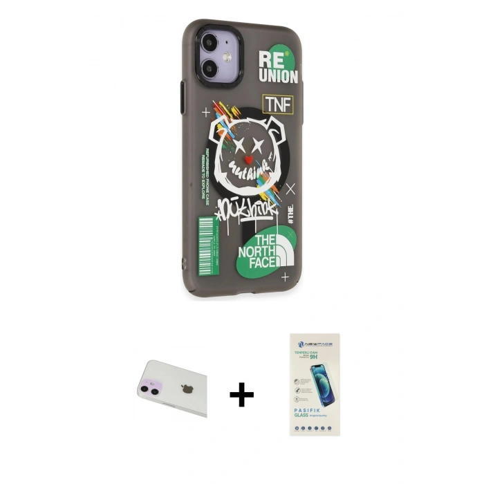 MARSİLYAN™- iPhone 12 Kılıf Nova Doku Koleksiyonu - Şeffaf Pasifik Cam Ekran Koruyucu + Rainbow Kamera Lens Koruma Cam - MR