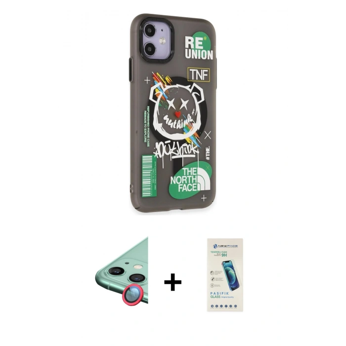 MARSİLYAN™- iPhone 12 Kılıf Nova Doku Koleksiyonu - Şeffaf Pasifik Cam Ekran Koruyucu + Raze Metal Kamera Lens - KI